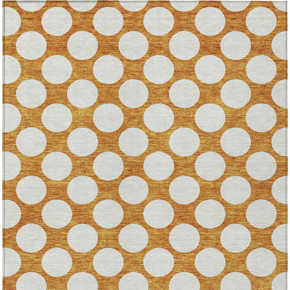 Tabselect Home Line 5' X 8' Orange And Ivory Polka Dot Washable Indoor Outdoor Area Rug