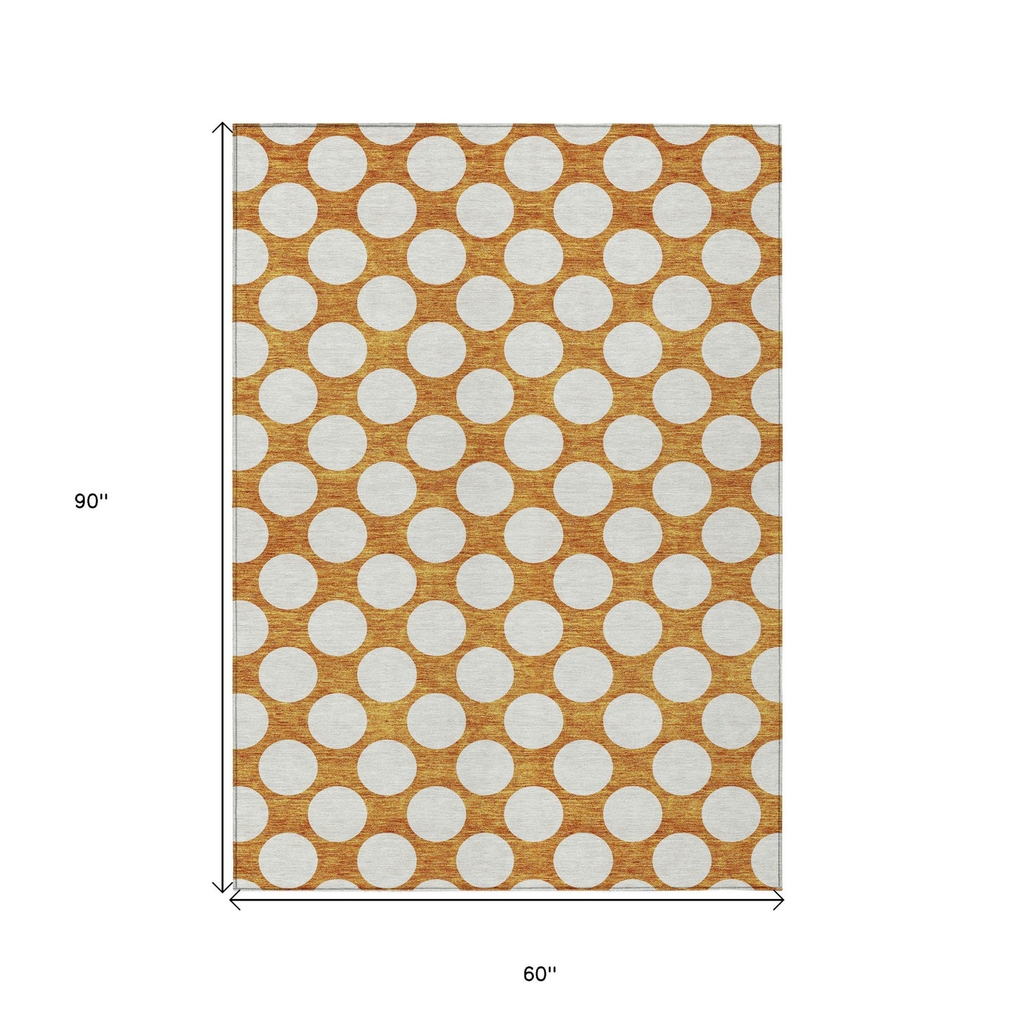 Tabselect Home Line 5' X 8' Orange And Ivory Polka Dot Washable Indoor Outdoor Area Rug