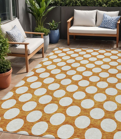 Tabselect Home Line 5' X 8' Orange And Ivory Polka Dot Washable Indoor Outdoor Area Rug