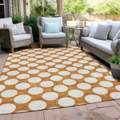 Tabselect Home Line 5' X 8' Orange And Ivory Polka Dot Washable Indoor Outdoor Area Rug