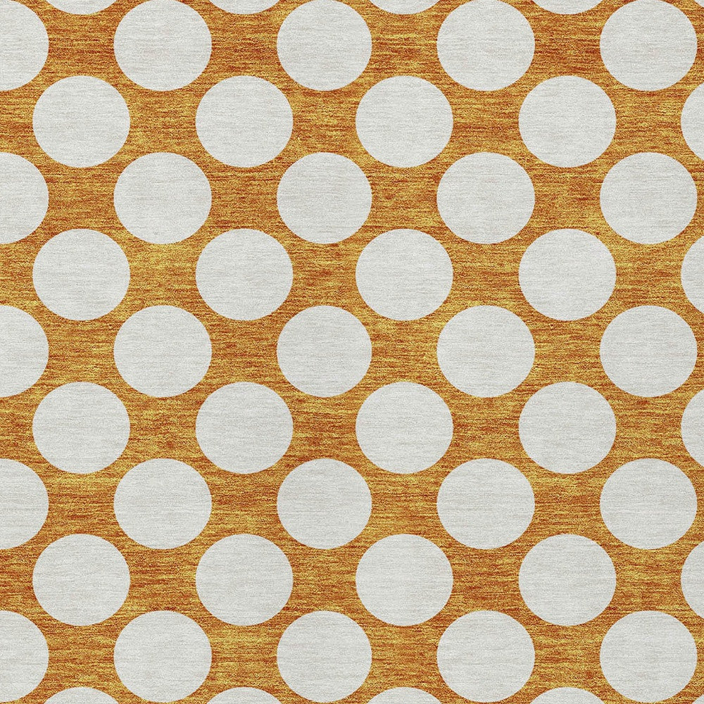 Tabselect Home Line 5' X 8' Orange And Ivory Polka Dot Washable Indoor Outdoor Area Rug