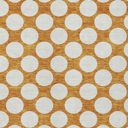 Tabselect Home Line 5' X 8' Orange And Ivory Polka Dot Washable Indoor Outdoor Area Rug