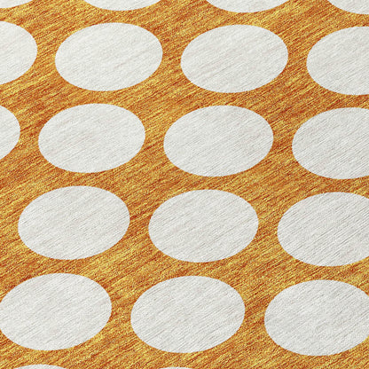 Tabselect Home Line 5' X 8' Orange And Ivory Polka Dot Washable Indoor Outdoor Area Rug