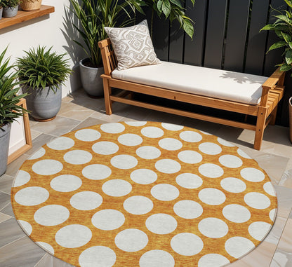 Tabselect Home Line 8' Orange And Ivory Round Polka Dot Washable Indoor Outdoor Area Rug