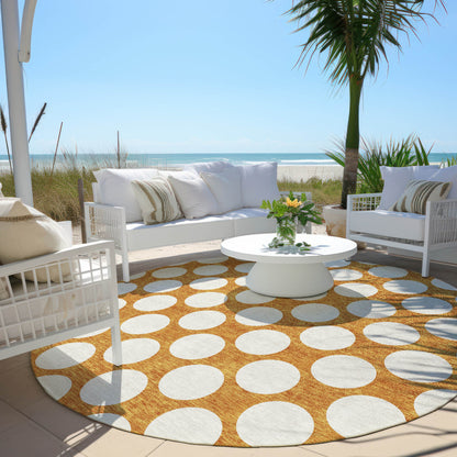 Tabselect Home Line 8' Orange And Ivory Round Polka Dot Washable Indoor Outdoor Area Rug