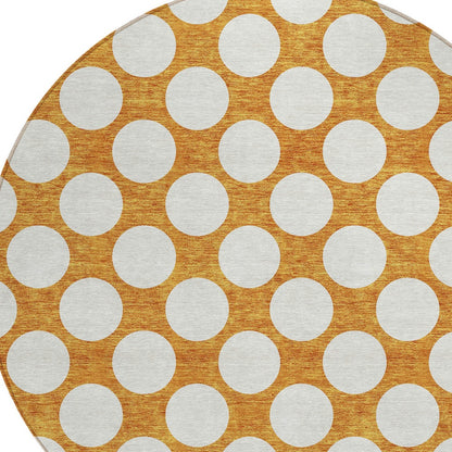 Tabselect Home Line 8' Orange And Ivory Round Polka Dot Washable Indoor Outdoor Area Rug