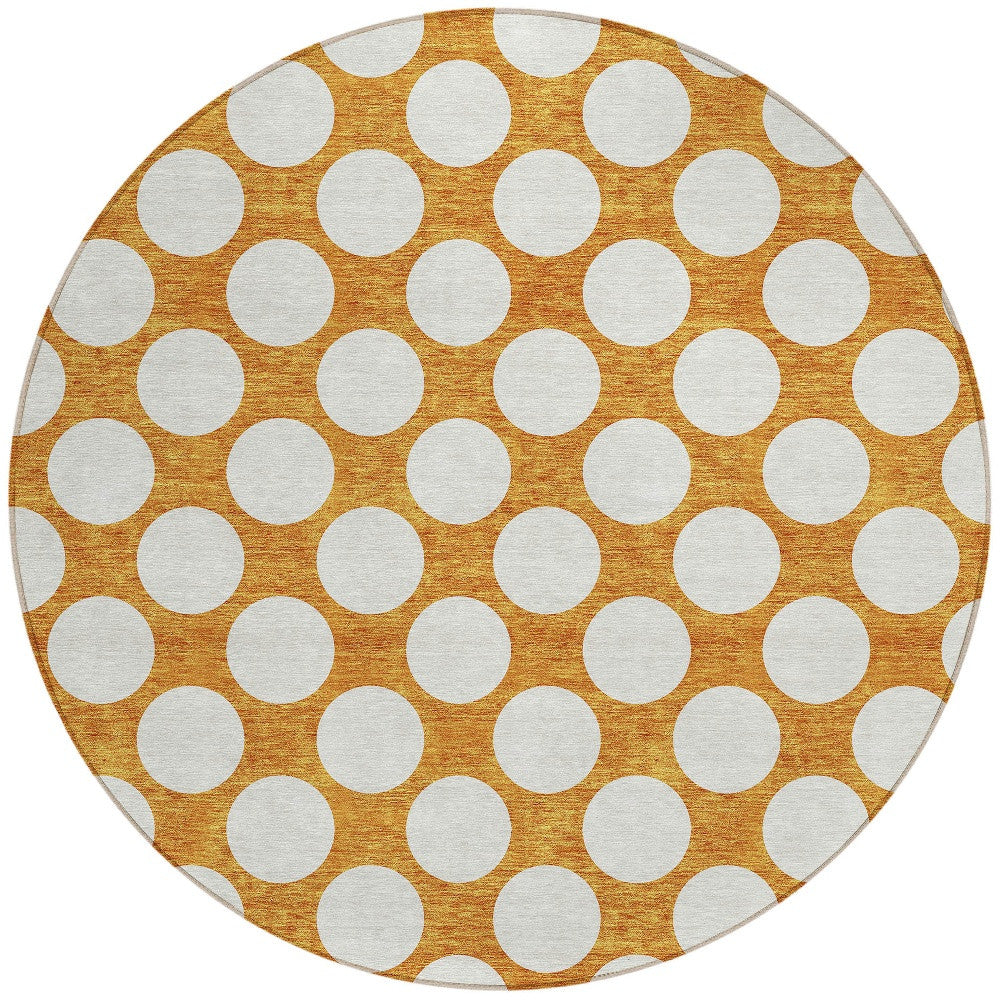 Tabselect Home Line 8' Orange And Ivory Round Polka Dot Washable Indoor Outdoor Area Rug