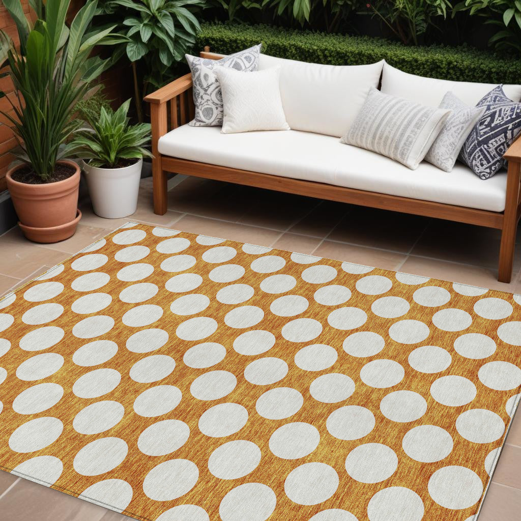 Tabselect Home Line 8' X 10' Orange And Ivory Polka Dot Washable Indoor Outdoor Area Rug