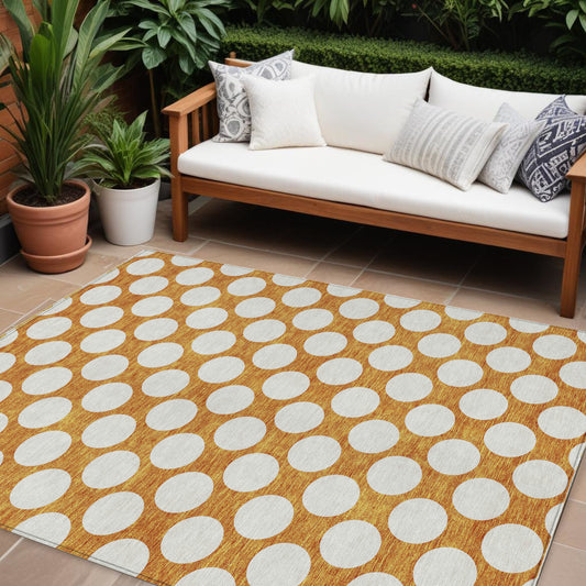 Tabselect Home Line 8' X 10' Orange And Ivory Polka Dot Washable Indoor Outdoor Area Rug