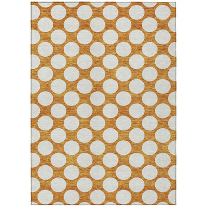 Tabselect Home Line 8' X 10' Orange And Ivory Polka Dot Washable Indoor Outdoor Area Rug