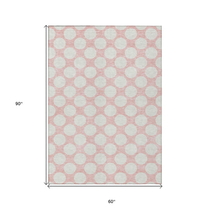 Tabselect Home Line 5' X 8' Pink And Gray Polka Dot Washable Indoor Outdoor Area Rug