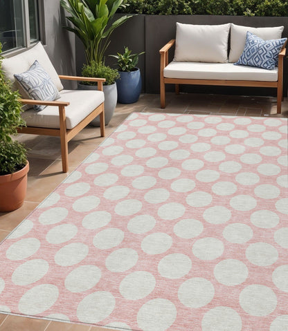 Tabselect Home Line 5' X 8' Pink And Gray Polka Dot Washable Indoor Outdoor Area Rug