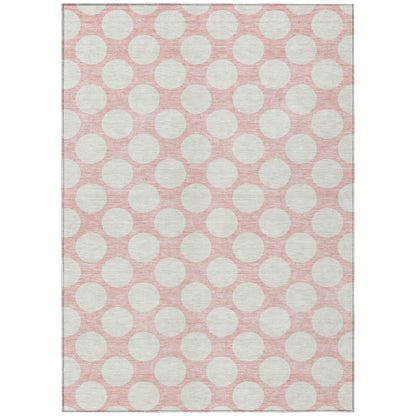 Tabselect Home Line 5' X 8' Pink And Gray Polka Dot Washable Indoor Outdoor Area Rug