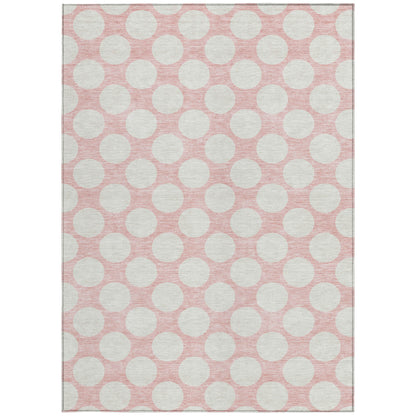 Tabselect Home Line 5' X 8' Pink And Gray Polka Dot Washable Indoor Outdoor Area Rug