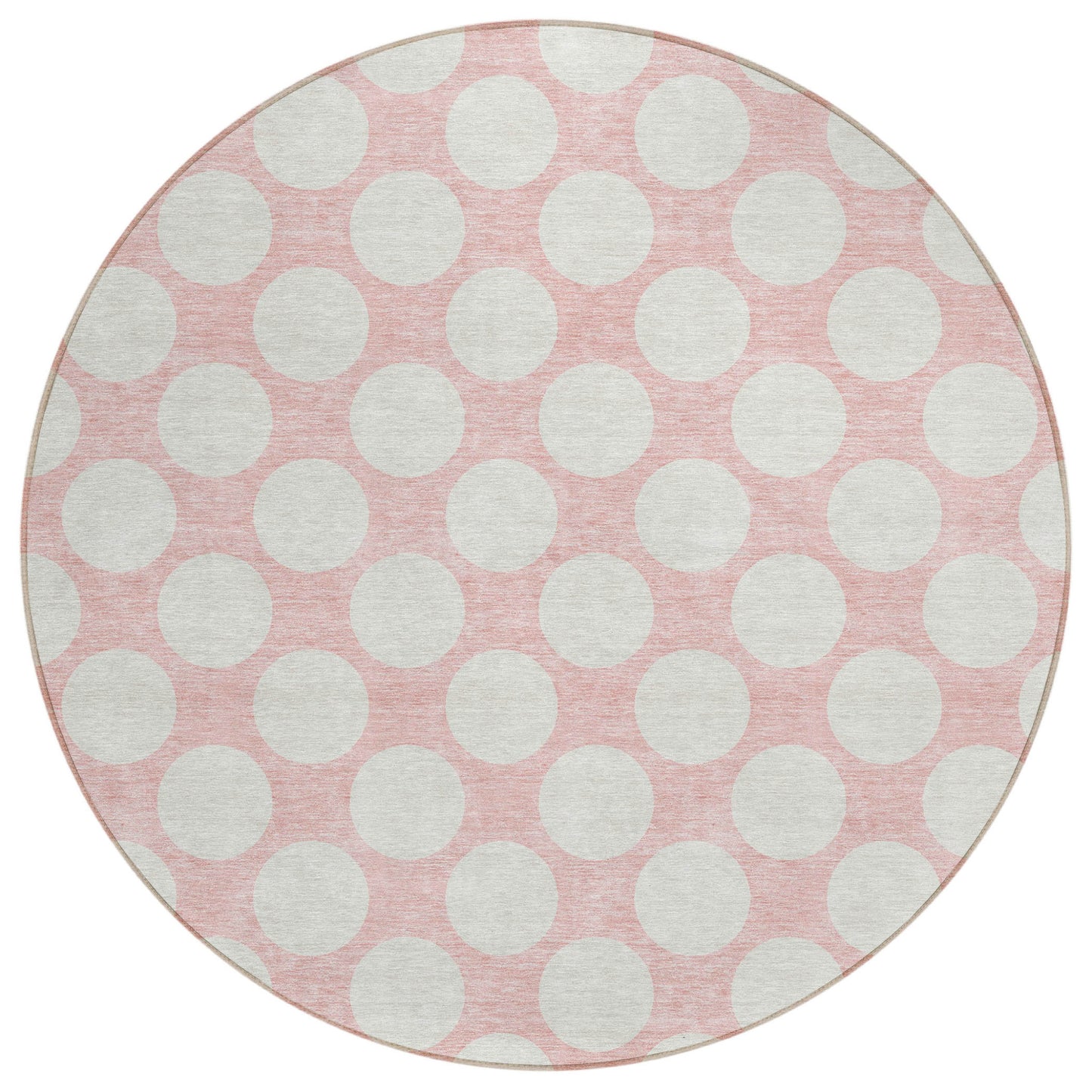 Tabselect Home Line 8' Pink And Gray Round Polka Dot Washable Indoor Outdoor Area Rug