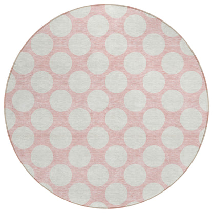 Tabselect Home Line 8' Pink And Gray Round Polka Dot Washable Indoor Outdoor Area Rug