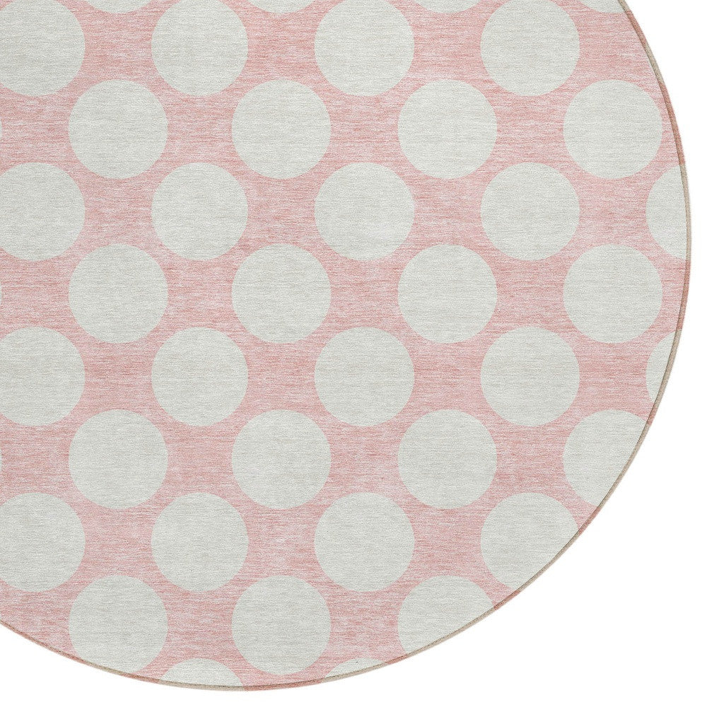 Tabselect Home Line 8' Pink And Gray Round Polka Dot Washable Indoor Outdoor Area Rug