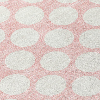 Tabselect Home Line 8' Pink And Gray Round Polka Dot Washable Indoor Outdoor Area Rug