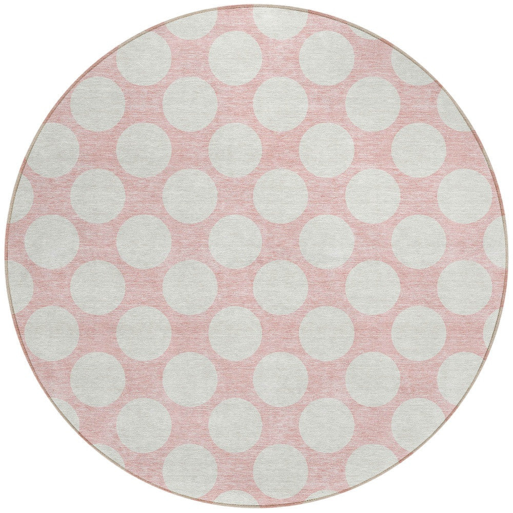 Tabselect Home Line 8' Pink And Gray Round Polka Dot Washable Indoor Outdoor Area Rug