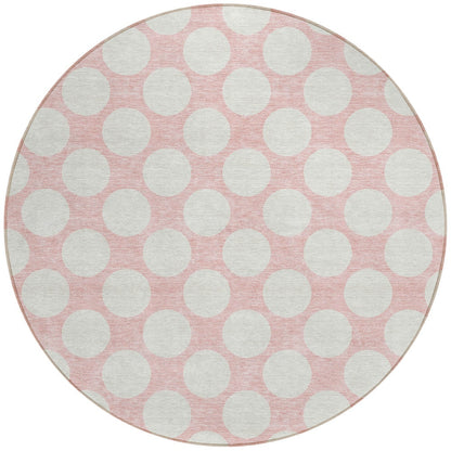 Tabselect Home Line 8' Pink And Gray Round Polka Dot Washable Indoor Outdoor Area Rug