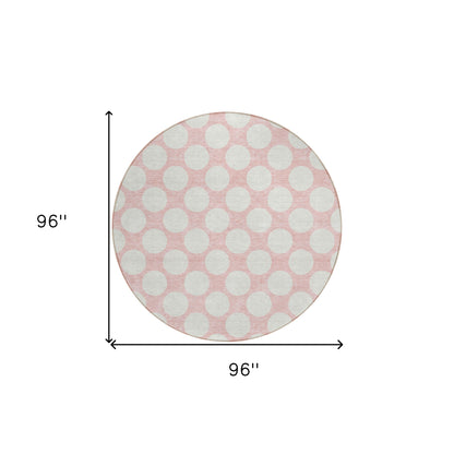 Tabselect Home Line 8' Pink And Gray Round Polka Dot Washable Indoor Outdoor Area Rug