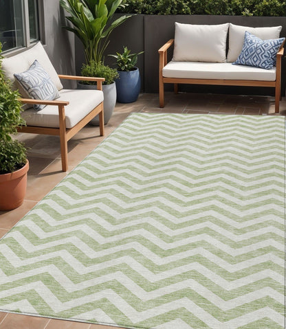 Tabselect Home Line 5' X 8' Artichoke Green And Ivory Chevron Washable Indoor Outdoor Area Rug