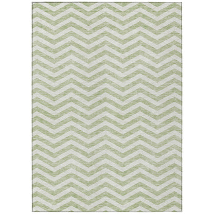 Tabselect Home Line 5' X 8' Artichoke Green And Ivory Chevron Washable Indoor Outdoor Area Rug