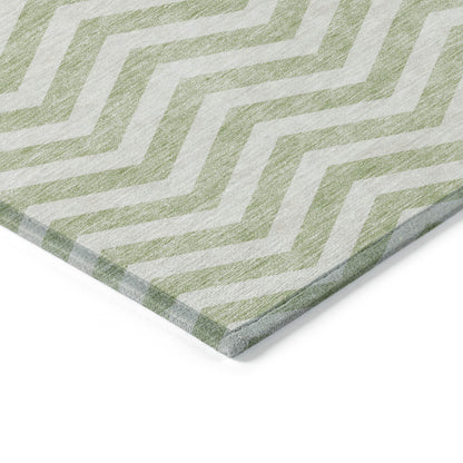Tabselect Home Line 5' X 8' Artichoke Green And Ivory Chevron Washable Indoor Outdoor Area Rug