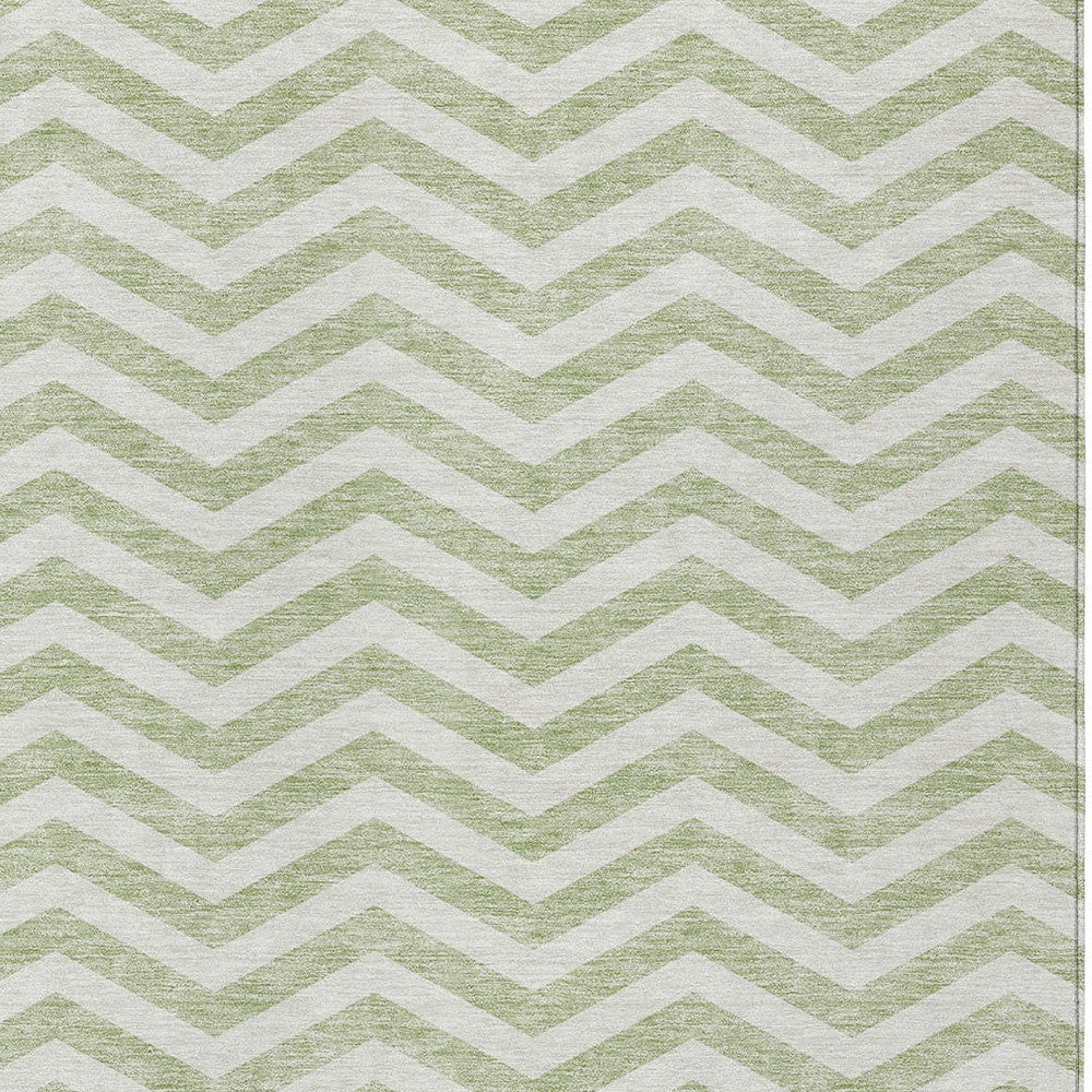 Tabselect Home Line 5' X 8' Artichoke Green And Ivory Chevron Washable Indoor Outdoor Area Rug