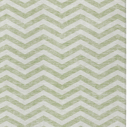 Tabselect Home Line 5' X 8' Artichoke Green And Ivory Chevron Washable Indoor Outdoor Area Rug