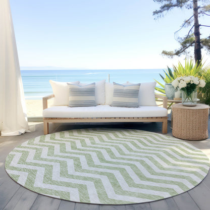 Tabselect Home Line 8' Artichoke Green And Ivory Round Chevron Washable Indoor Outdoor Area Rug