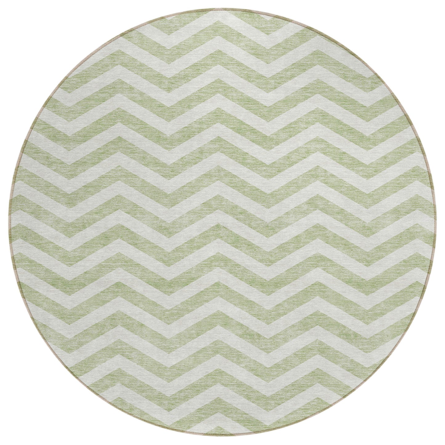 Tabselect Home Line 8' Artichoke Green And Ivory Round Chevron Washable Indoor Outdoor Area Rug
