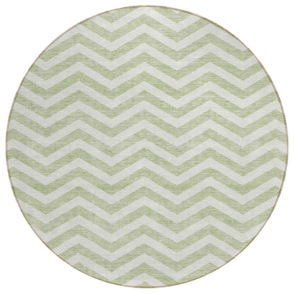 Tabselect Home Line 8' Artichoke Green And Ivory Round Chevron Washable Indoor Outdoor Area Rug