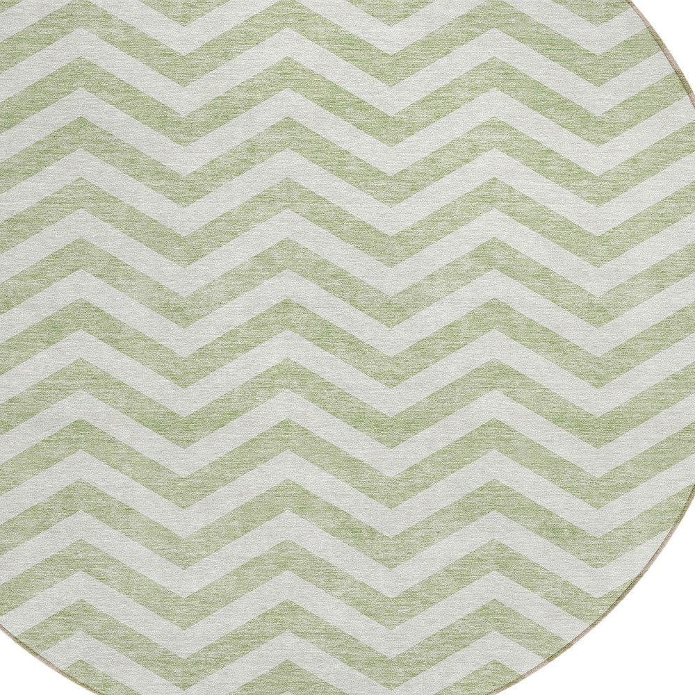 Tabselect Home Line 8' Artichoke Green And Ivory Round Chevron Washable Indoor Outdoor Area Rug