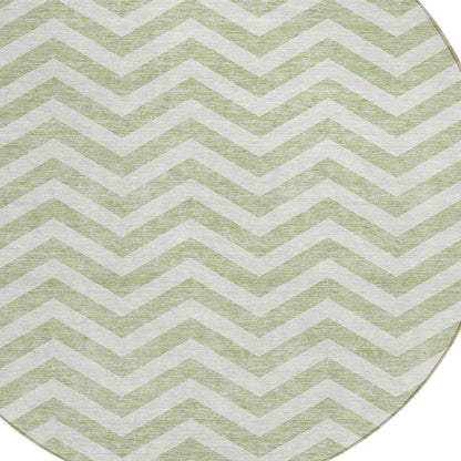 Tabselect Home Line 8' Artichoke Green And Ivory Round Chevron Washable Indoor Outdoor Area Rug