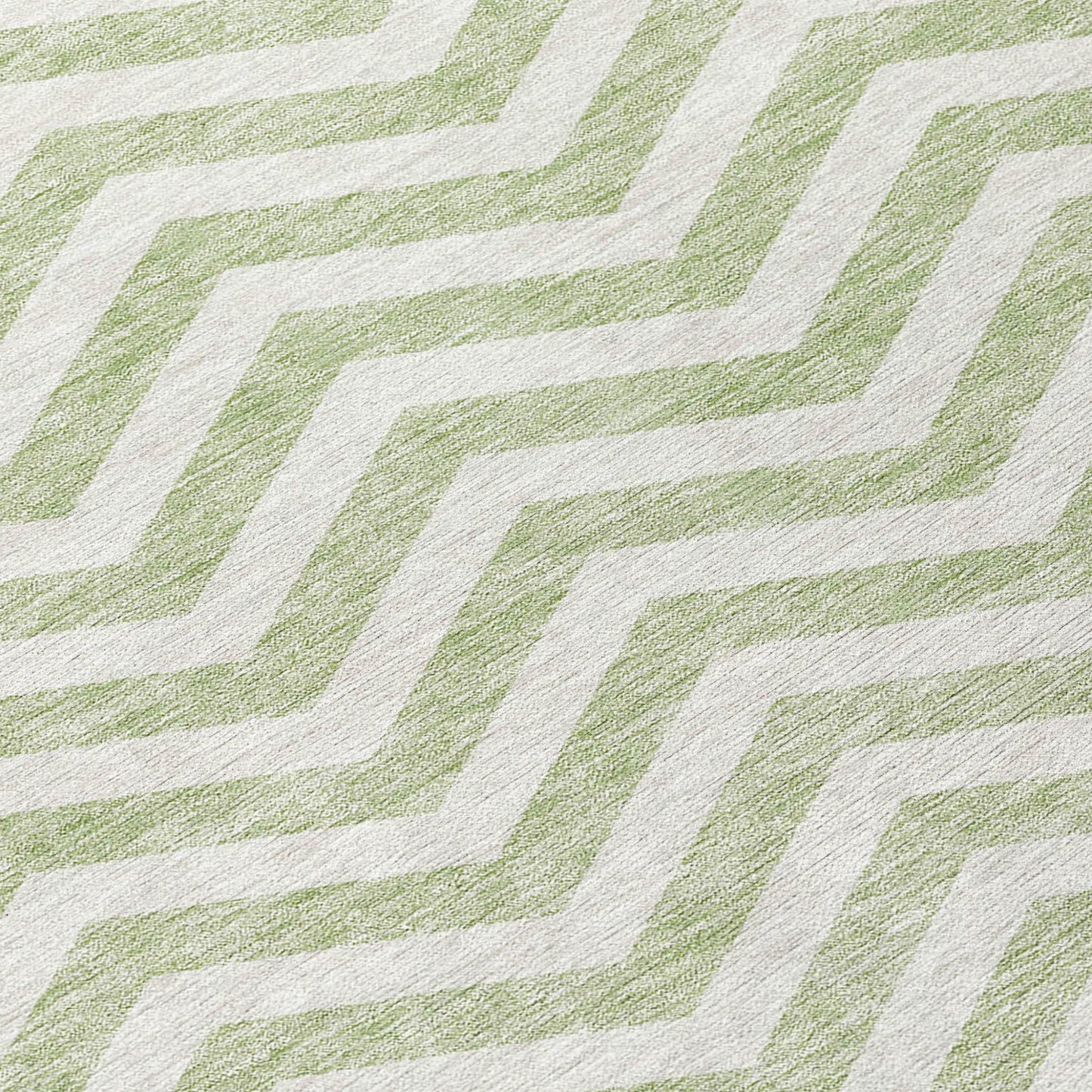 Tabselect Home Line 8' Artichoke Green And Ivory Round Chevron Washable Indoor Outdoor Area Rug