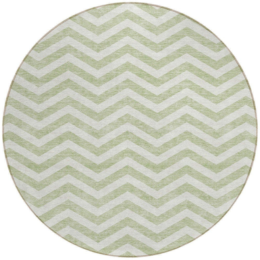 Tabselect Home Line 8' Artichoke Green And Ivory Round Chevron Washable Indoor Outdoor Area Rug