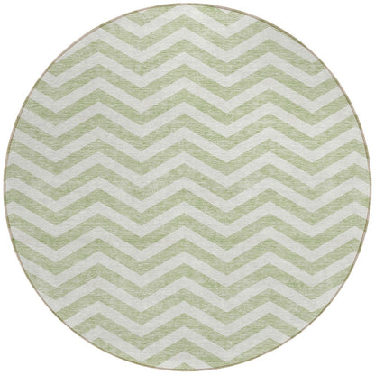 Tabselect Home Line 8' Artichoke Green And Ivory Round Chevron Washable Indoor Outdoor Area Rug