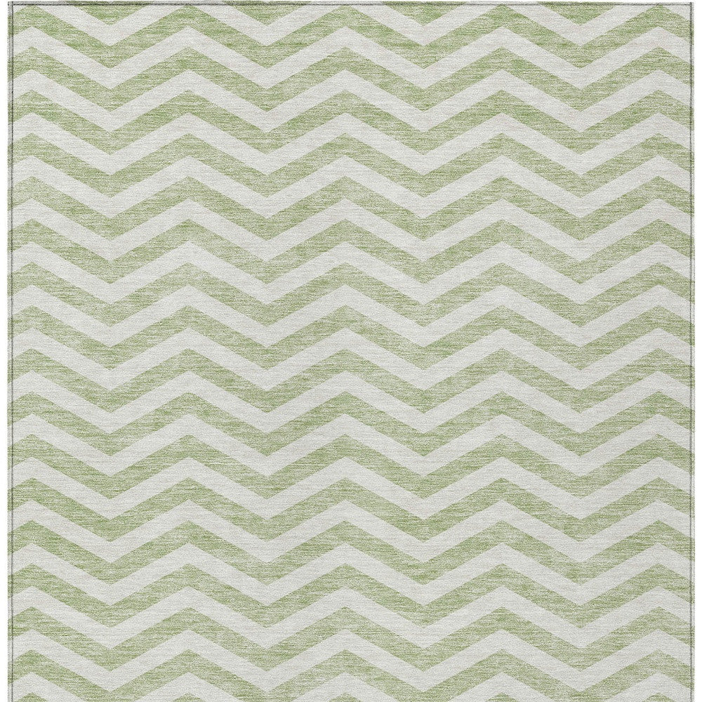 Tabselect Home Line 8' X 10' Artichoke Green And Ivory Chevron Washable Indoor Outdoor Area Rug