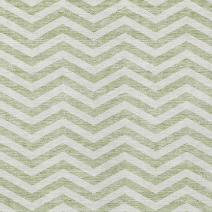Tabselect Home Line 8' X 10' Artichoke Green And Ivory Chevron Washable Indoor Outdoor Area Rug