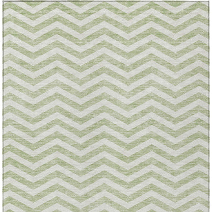 Tabselect Home Line 9' X 12' Artichoke Green And Ivory Chevron Washable Indoor Outdoor Area Rug