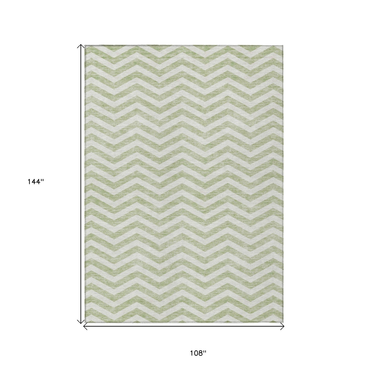 Tabselect Home Line 9' X 12' Artichoke Green And Ivory Chevron Washable Indoor Outdoor Area Rug