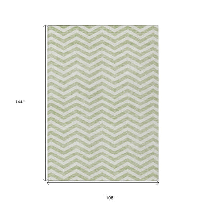 Tabselect Home Line 9' X 12' Artichoke Green And Ivory Chevron Washable Indoor Outdoor Area Rug