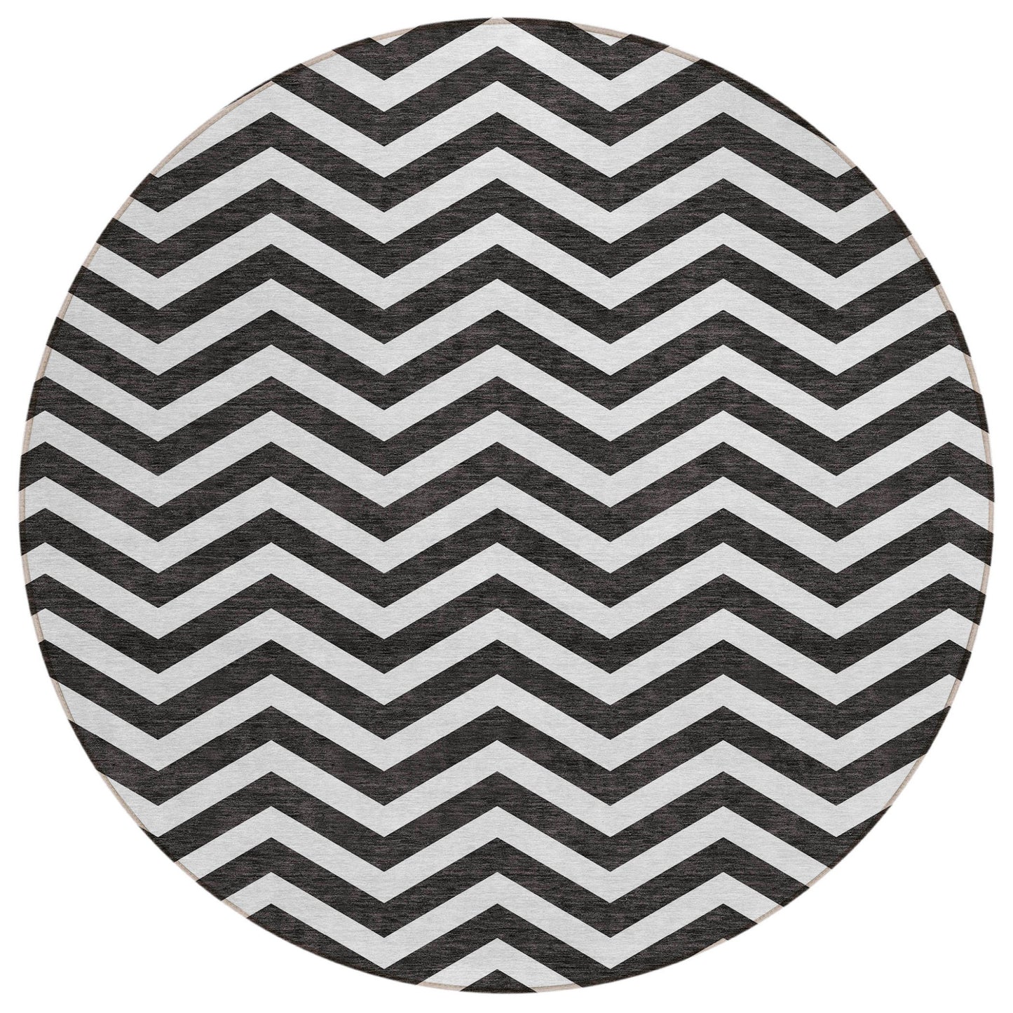 Tabselect Home Line 8' Black And Ivory Round Chevron Washable Indoor Outdoor Area Rug