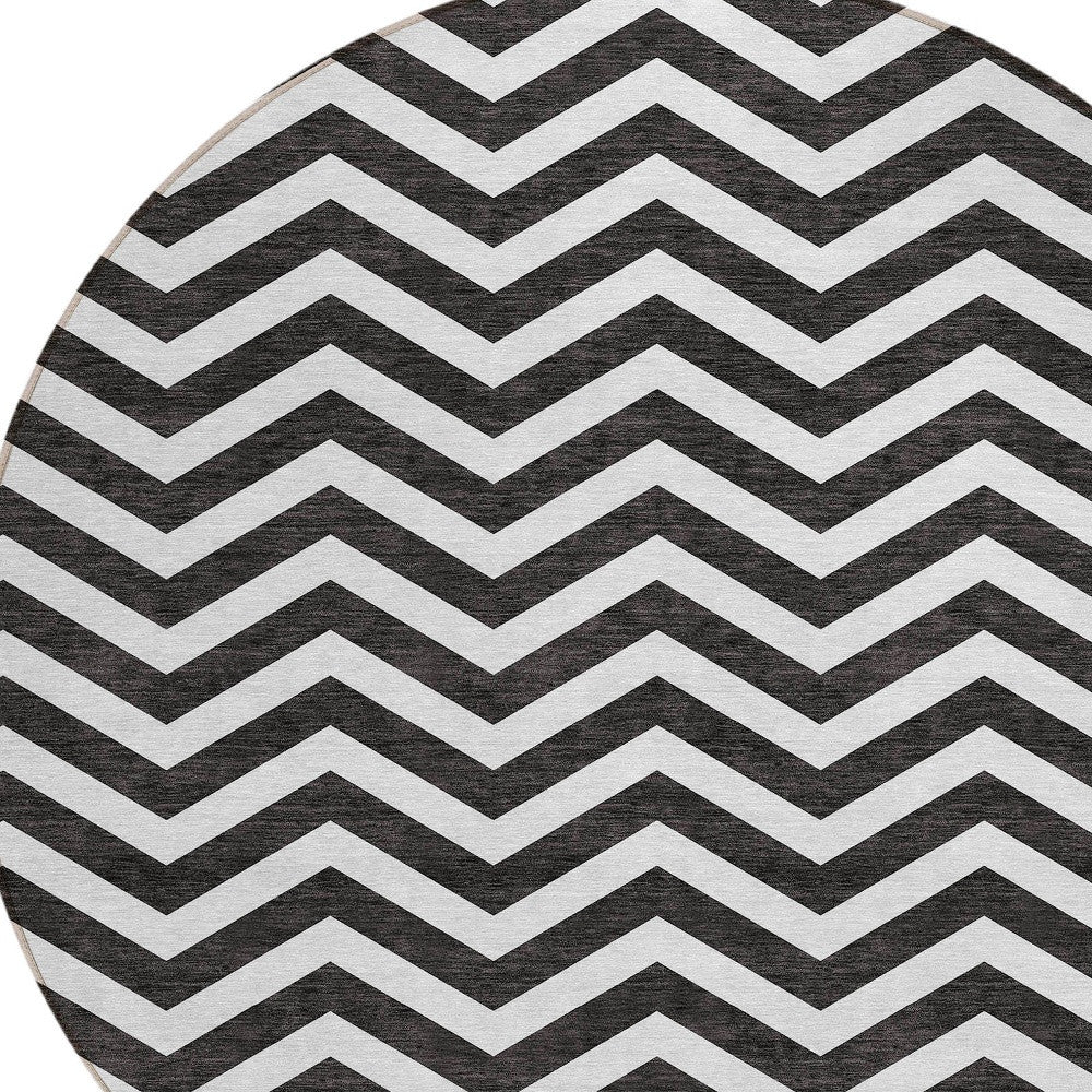 Tabselect Home Line 8' Black And Ivory Round Chevron Washable Indoor Outdoor Area Rug