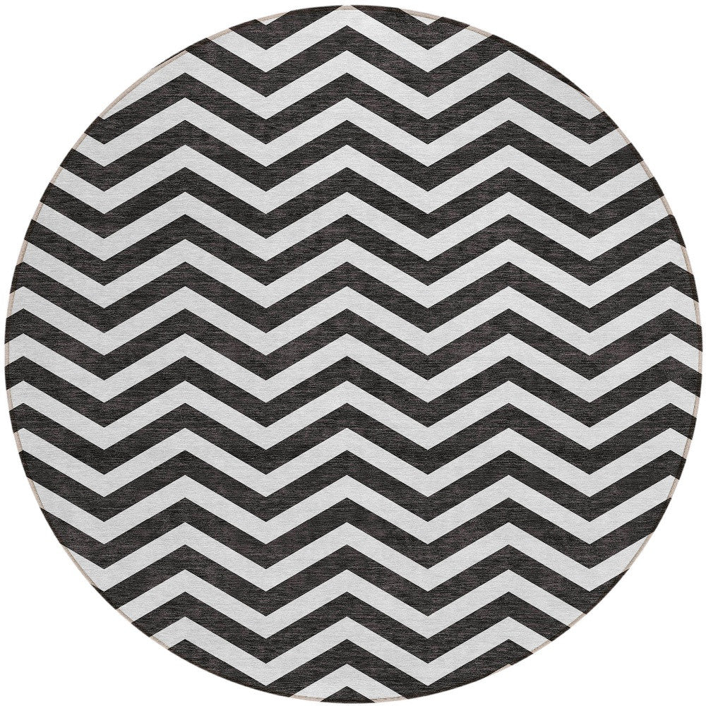 Tabselect Home Line 8' Black And Ivory Round Chevron Washable Indoor Outdoor Area Rug