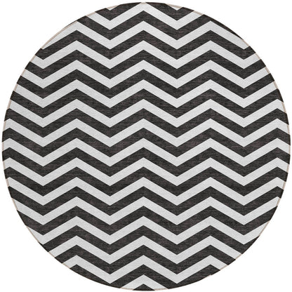 Tabselect Home Line 8' Black And Ivory Round Chevron Washable Indoor Outdoor Area Rug