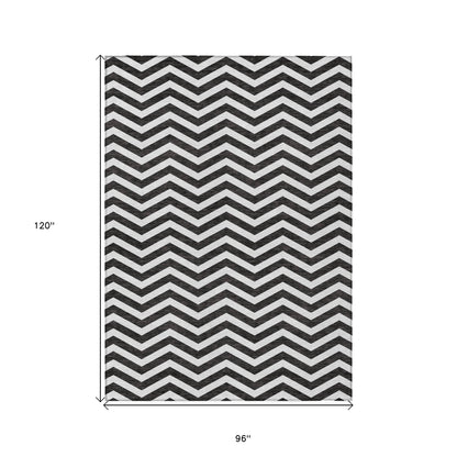 Tabselect Home Line 8' X 10' Black And Ivory Chevron Washable Indoor Outdoor Area Rug