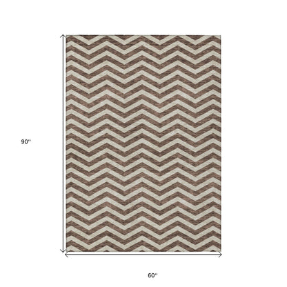 Tabselect Home Line 5' X 8' Brown And Beige Chevron Washable Indoor Outdoor Area Rug