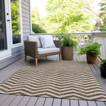 Tabselect Home Line 5' X 8' Brown And Beige Chevron Washable Indoor Outdoor Area Rug